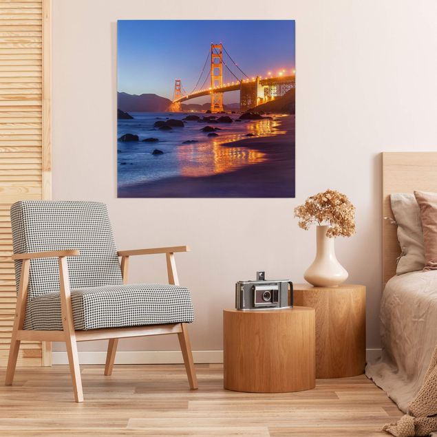 Leinwandbild Kunstdruck Golden Gate Bridge am Abend