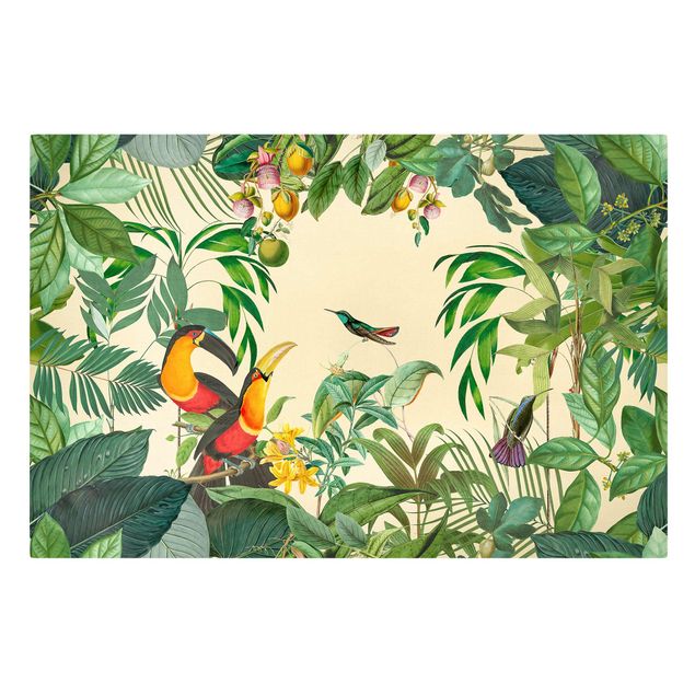 Wandbilder Vintage Vintage Collage - Vögel im Dschungel