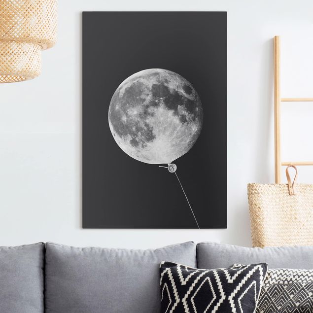 Leinwandbild Kunstdruck Luftballon mit Mond