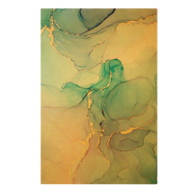 Schöne Leinwandbilder Aquarell Pastell Türkis mit Gold