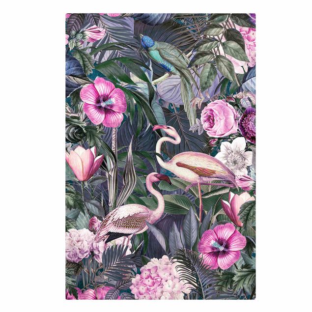 Kunstdrucke auf Leinwand Bunte Collage - Pinke Flamingos im Dschungel