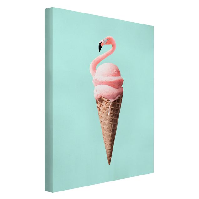 Leinwand Kunstdruck Eis mit Flamingo