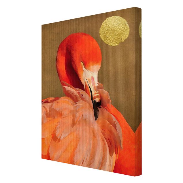 Moderne Leinwandbilder Wohnzimmer Goldener Mond mit Flamingo