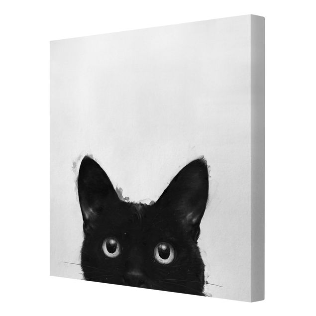 Tierbilder auf Leinwand Illustration Schwarze Katze auf Weiß Malerei