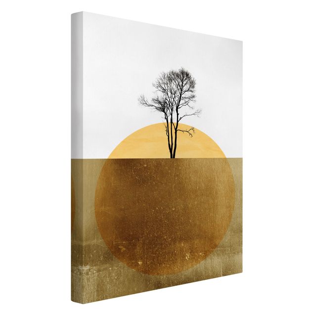 Leinwandbild Kunstdruck Goldene Sonne mit Baum