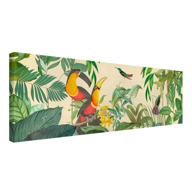 Wandbilder Blumen Vintage Collage - Vögel im Dschungel