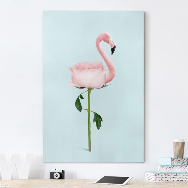 Leinwand Bilder XXL Flamingo mit Rose