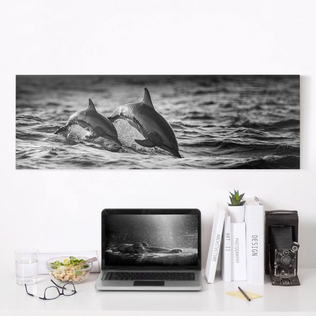 Leinwandbilder XXL Zwei springende Delfine