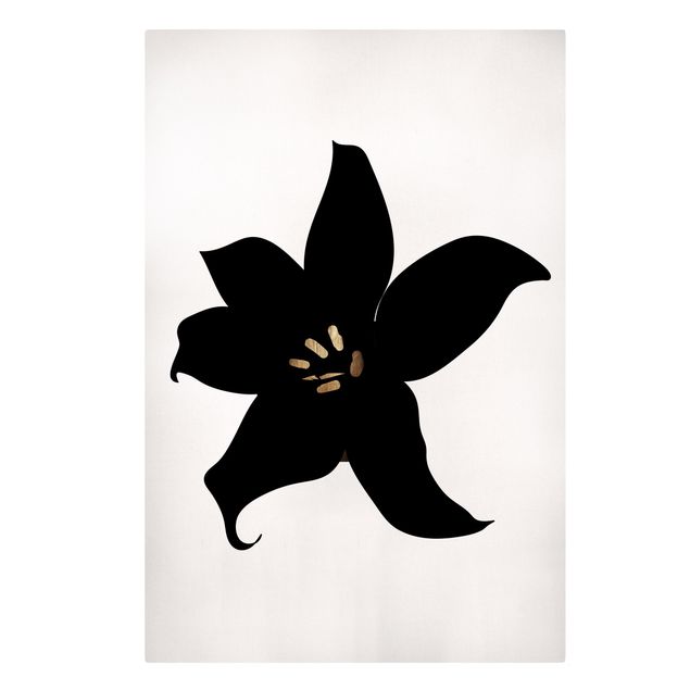 Wandbilder Wohnzimmer modern Grafische Pflanzenwelt - Orchidee Schwarz und Gold