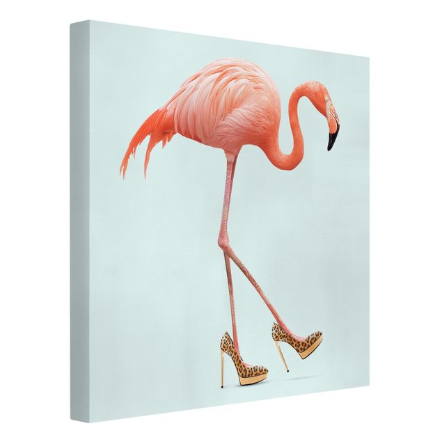 Leinwandbild Kunstdruck Flamingo mit High Heels
