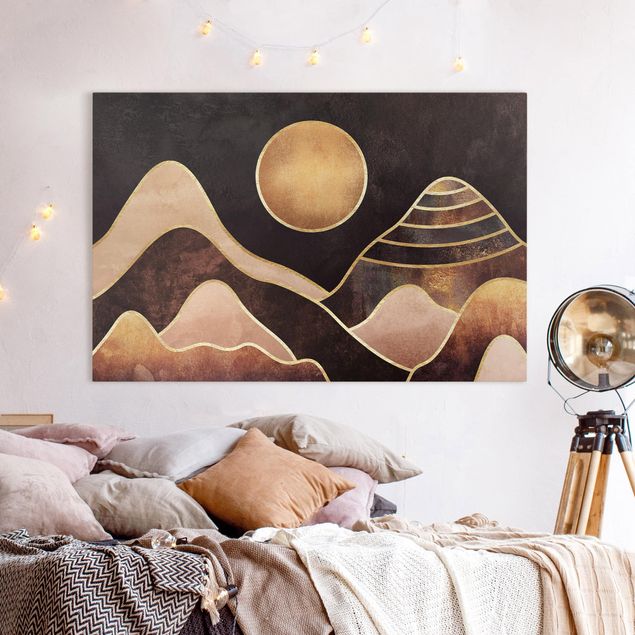 Leinwandbilder Wohnzimmer modern Goldene Sonne abstrakte Berge
