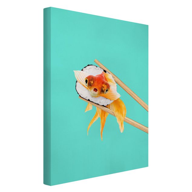 Leinwand Kunstdruck Sushi mit Goldfisch