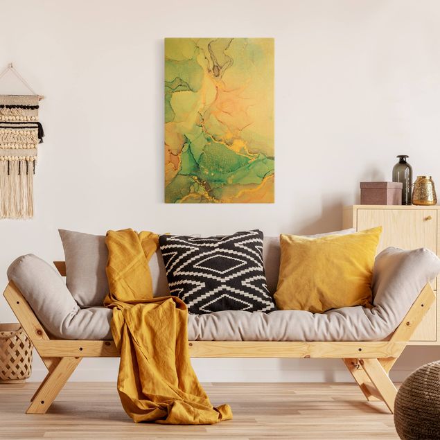 Leinwandbilder Wohnzimmer modern Aquarell Pastell Bunt mit Gold