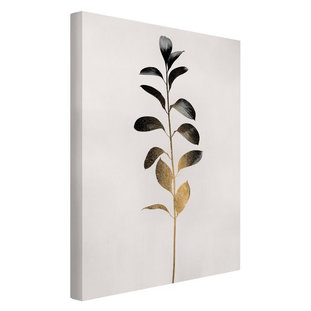 Kunstdrucke auf Leinwand Grafische Pflanzenwelt - Gold und Grau