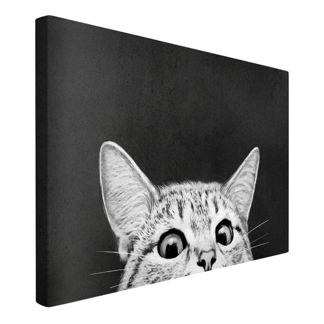 Leinwand Schwarz-Weiß Illustration Katze Schwarz Weiß Zeichnung