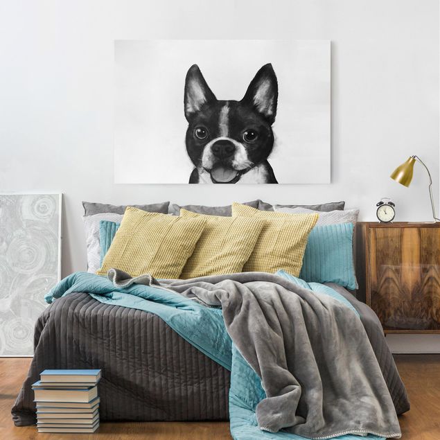 Wandbilder Hund Illustration Hund Boston Schwarz Weiß Malerei