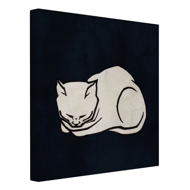 Leinwandbilder Schwarz-Weiß Schlafende Katze Illustration