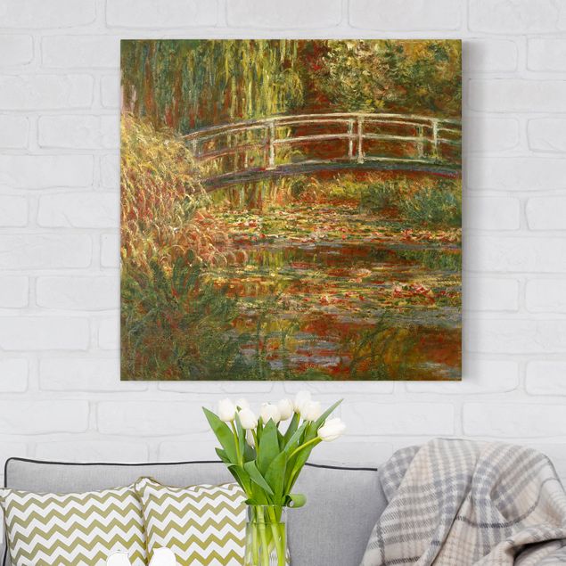 Wandbilder XXL Claude Monet - Seerosenteich und japanische Brücke (Harmonie in rosa)