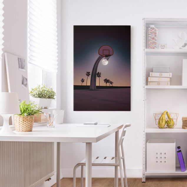 Moderne Leinwandbilder Wohnzimmer Basketball mit Mond