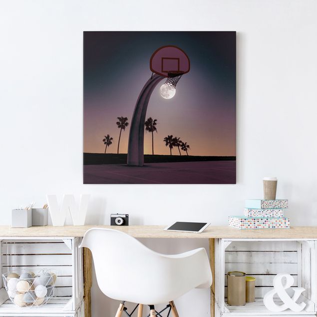 Leinwand Kunstdruck Basketball mit Mond