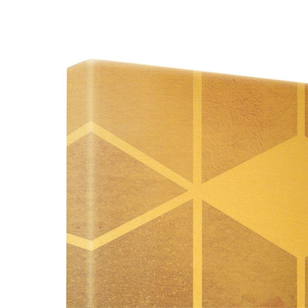 Moderne Leinwandbilder Wohnzimmer Goldene Geometrie - Rosa Grau