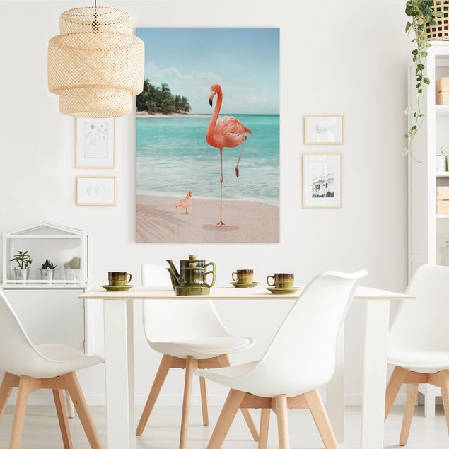 Wandbilder Vögel Strand mit Flamingo