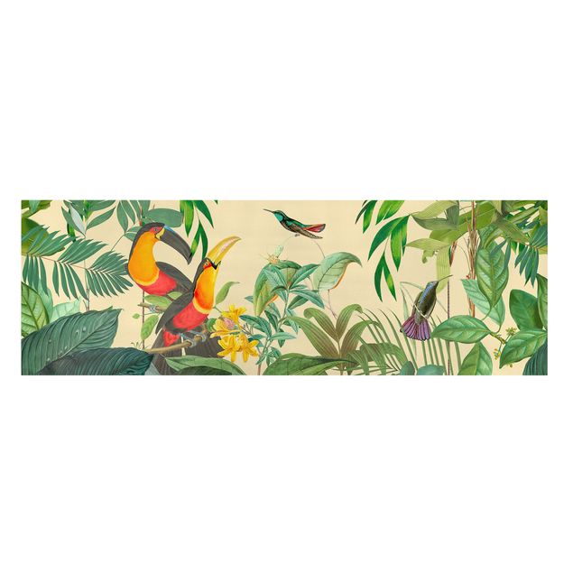 Leinwandbild Kunstdruck Vintage Collage - Vögel im Dschungel