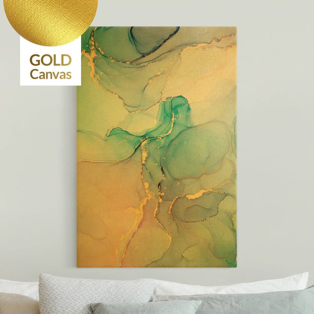 Leinwand Bilder XXL Aquarell Pastell Türkis mit Gold