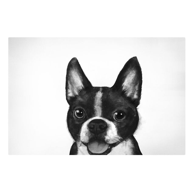 Leinwandbilder Schwarz-Weiß Illustration Hund Boston Schwarz Weiß Malerei