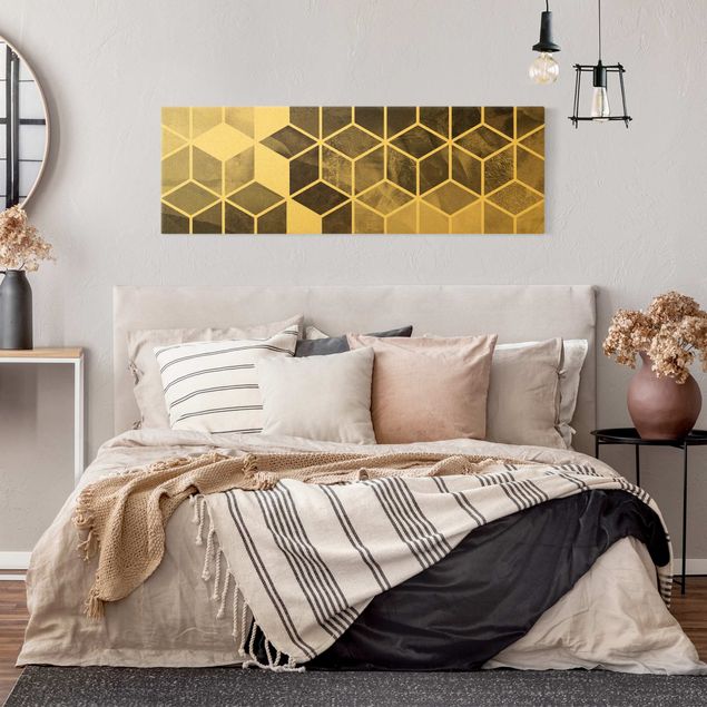 Wandbilder abstrakt Goldene Geometrie - Schwarz Weiß