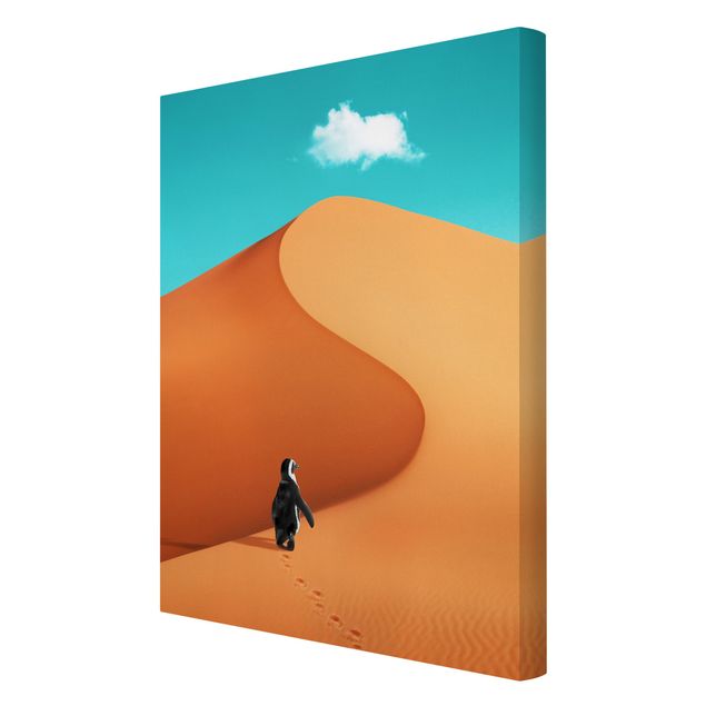 Leinwandbild Kunstdruck Wüste mit Pinguin