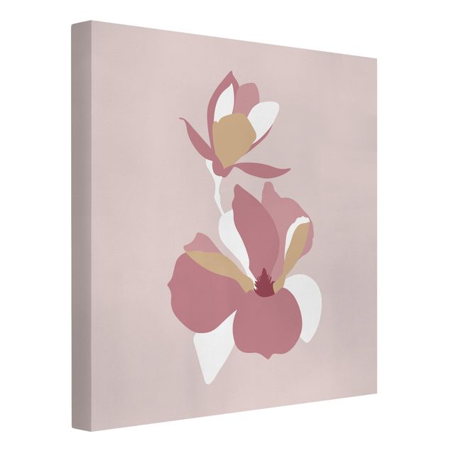 Kunstdrucke auf Leinwand Line Art Blüten Pastell Rosa