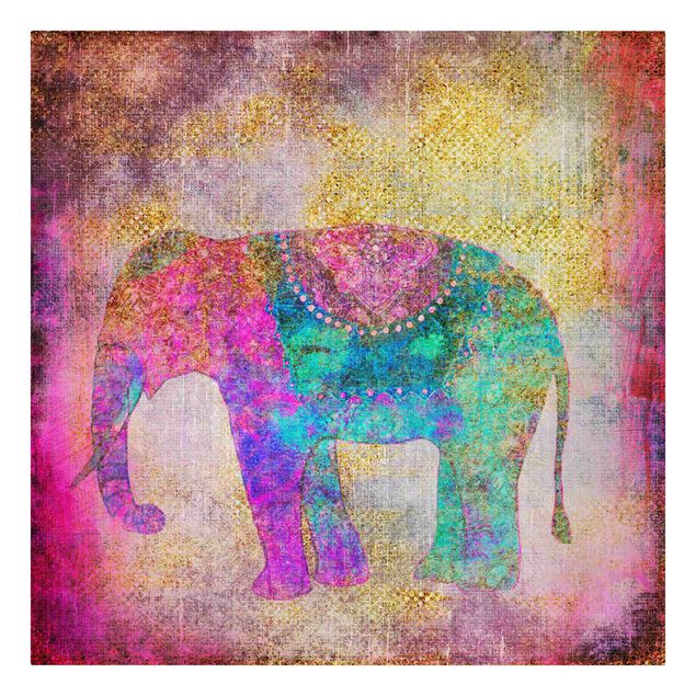 Wandbilder Wohnzimmer modern Bunte Collage - Indischer Elefant