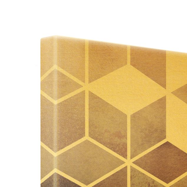 Wandbilder Wohnzimmer modern Goldene Geometrie - Rosa Grau
