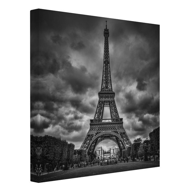 Leinwandbilder Skyline Eiffelturm vor Wolken schwarz-weiß