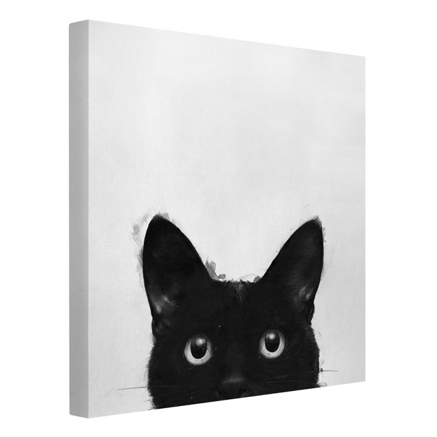 Leinwand Schwarz-Weiß Illustration Schwarze Katze auf Weiß Malerei