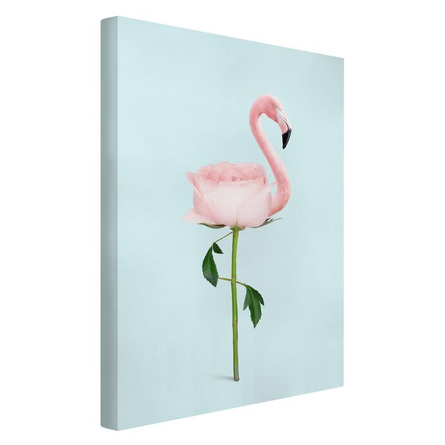 Wandbilder Tiere Flamingo mit Rose
