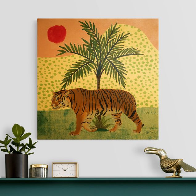 Wandbilder XXL Spazierender Tiger im Morgenrot