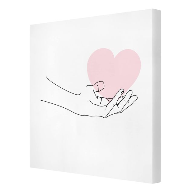 Leinwandbild - Hand mit Herz Line Art - Quadrat 1:1