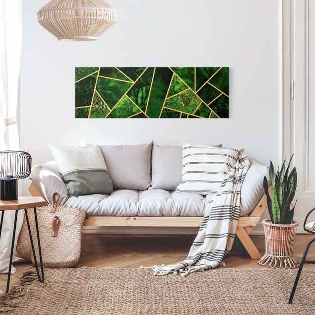 Leinwandbilder abstrakt Goldene Geometrie - Dunkler Smaragd