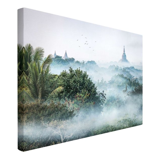 Leinwand Kunstdruck Morgennebel über dem Dschungel von Bagan