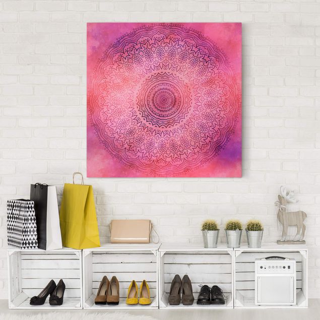 Leinwand Kunstdruck Aquarell Mandala Pink Violett
