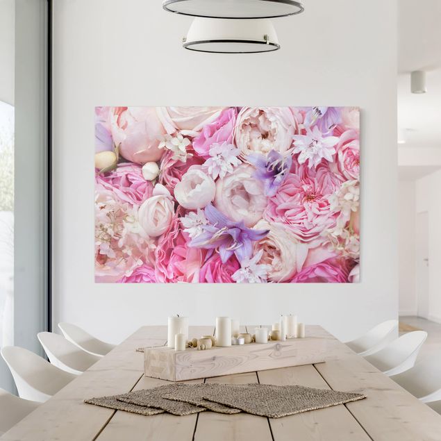 Rosen Bild auf Leinwand Shabby Rosen mit Glockenblumen