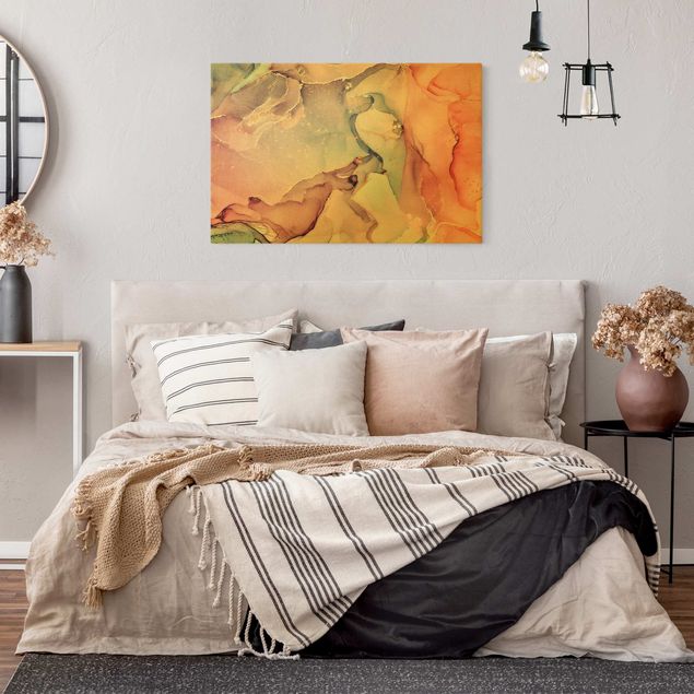 Wandbilder Wohnzimmer modern Aquarell Pastell Rosa mit Gold