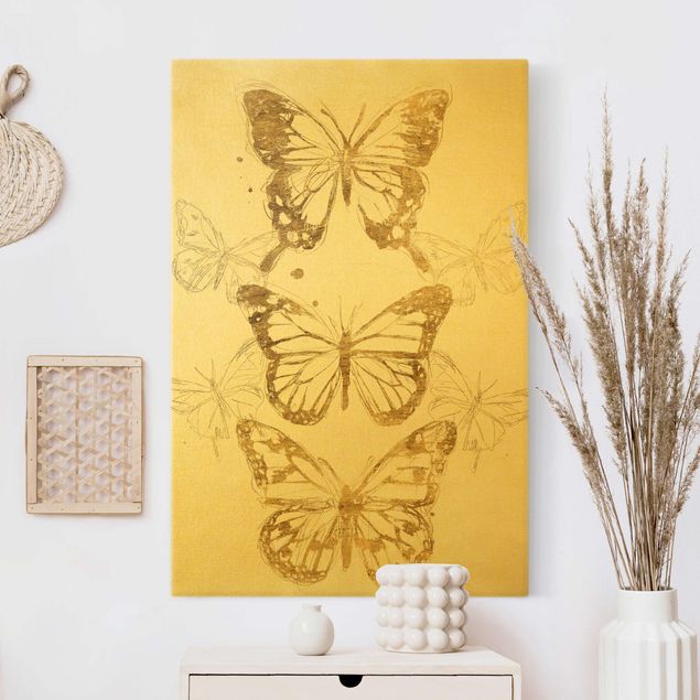 Leinwandbilder XXL Schmetterlingskomposition in Gold I