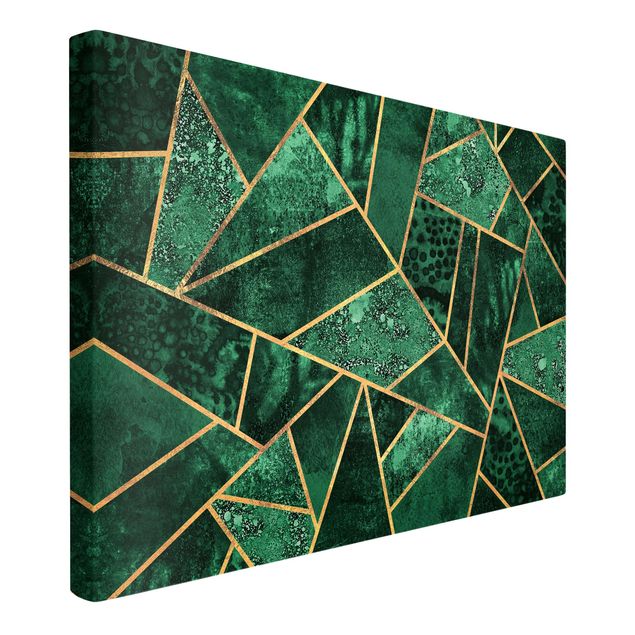 Abstrakte Leinwandbilder Dunkler Smaragd mit Gold