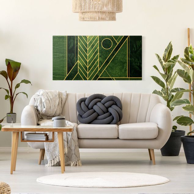 Wandbilder abstrakt Goldene Geometrie - Smaragd
