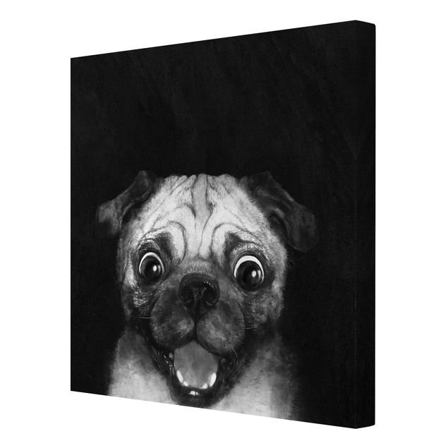 Tierbilder auf Leinwand Illustration Hund Mops Malerei auf Schwarz Weiß