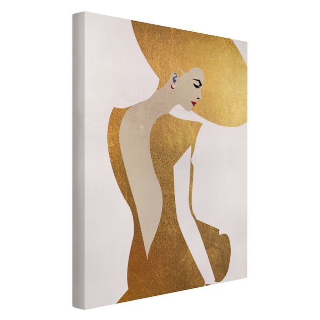 Schöne Wandbilder Dame mit Hut in Gold