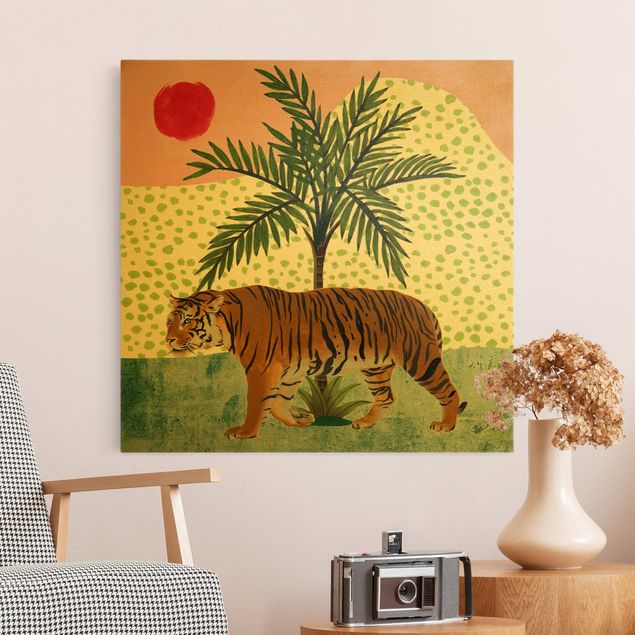 Wandbilder Tiger Spazierender Tiger im Morgenrot
